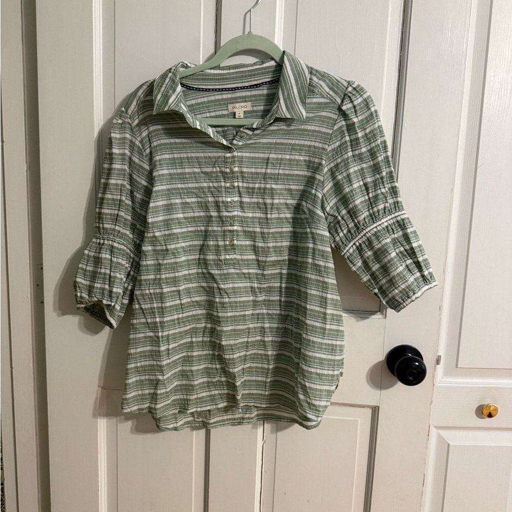 NWT Anthropologie Pilcro Green Plaid Button Front Shirt Effortless Top - Picture 8 of 13